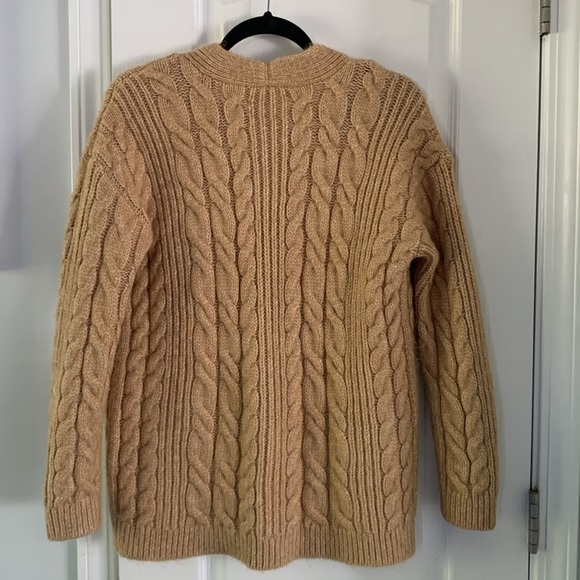 LOFT Cable Knit Boyfriend Relaxed Fit Cardigan Sweater in Camel Heather size XS - Picture 3 of 11